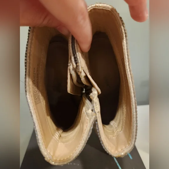 LIGHT GOLD RHINESTONE BLOCK HEEL BOOTIE|  BETSEY JOHNSON, size 7.5 - Picture 2 of 16